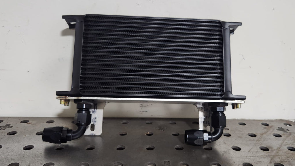 Close-up of Koyorad oil cooler mount hardware