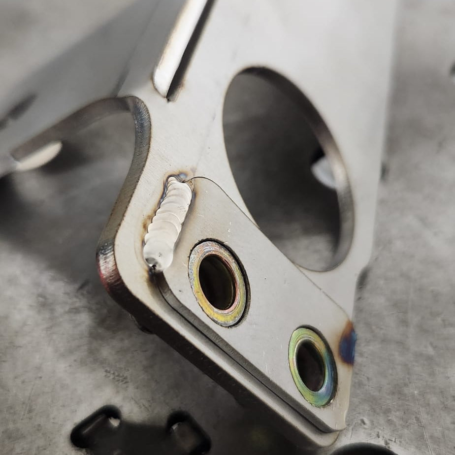 260Z Koyorad oil cooler mount bracket detail with TIG welded bosses
