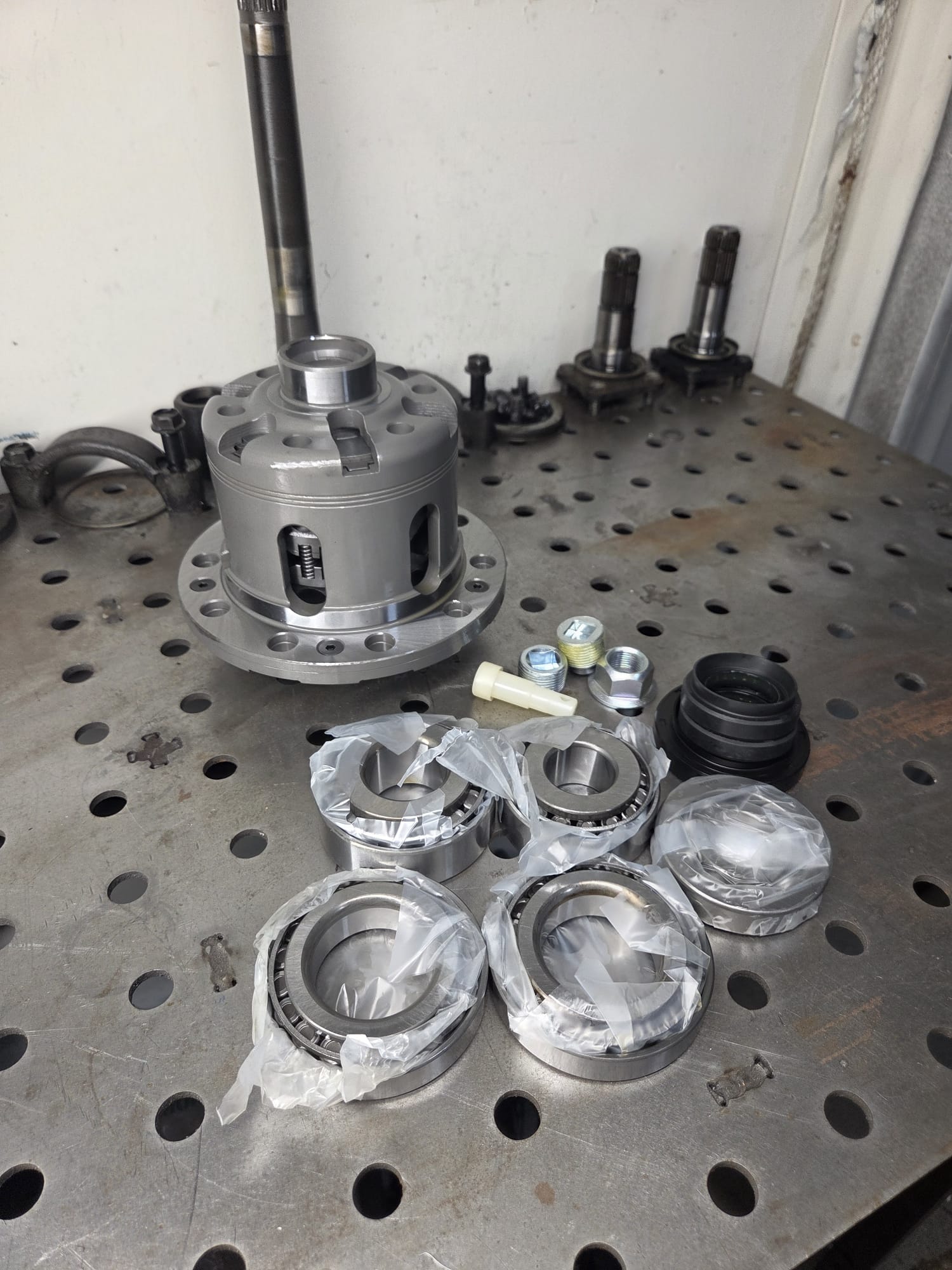 Cusco LSD differential with rebuild kit bearings and seals on welding table