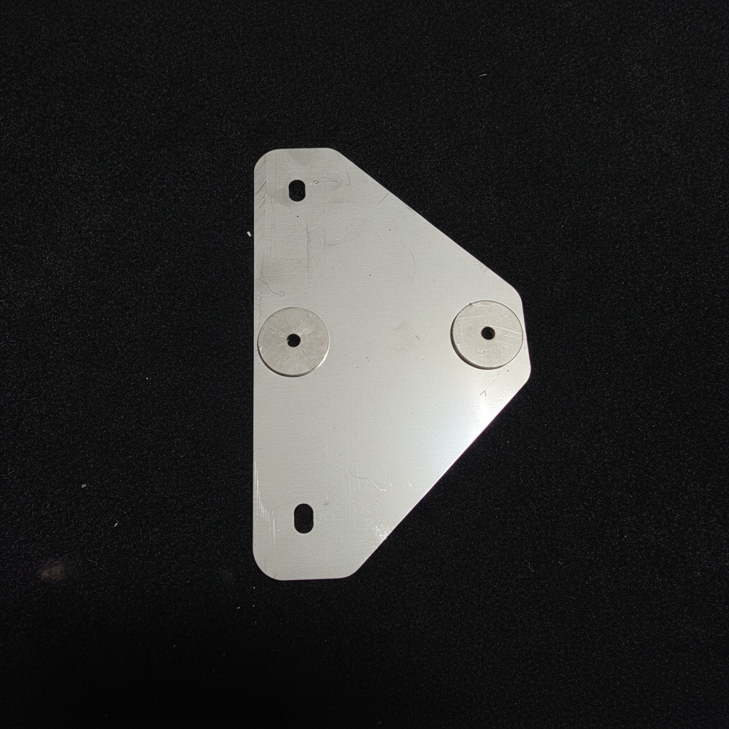 Stainless steel triangular Nismo fuel pump bracket for Toyota TE37 on black felt