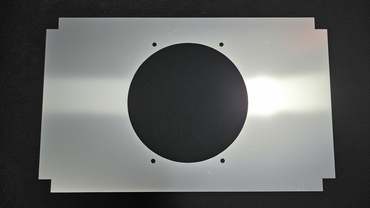 AE86 Single Fan Shroud for Derale 12 inch fan - laser cut aluminum on black felt background